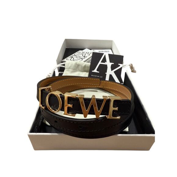 LOEWE Letter Logo Buckle Black Leather Skinny Belt 85 main image 3